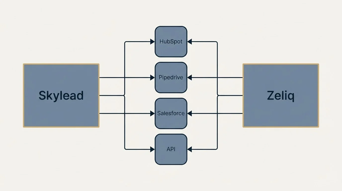Integration flow: Integration Ecosystem (Skylead, Zeliq, HubSpot, Pipedrive)