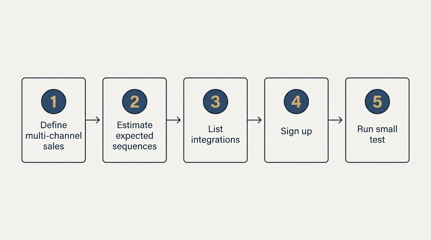 Step sequence: Getting Started Checklist (Define multi-channel sales, Estimate expected sequences, List integrations, Sign up)