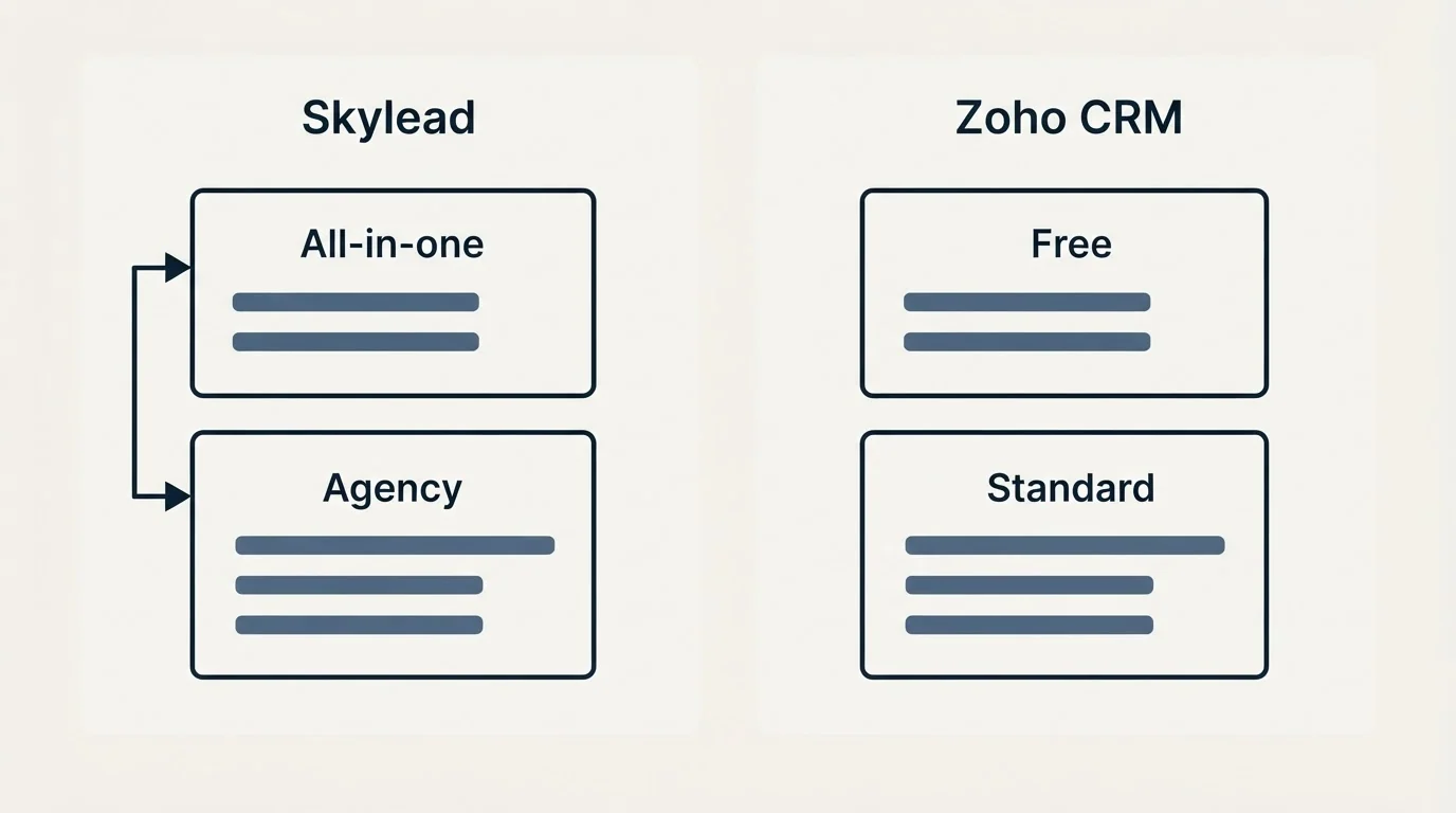 Pricing panels: Pricing Comparison (Skylead, Zoho CRM, All-in-one, Free)