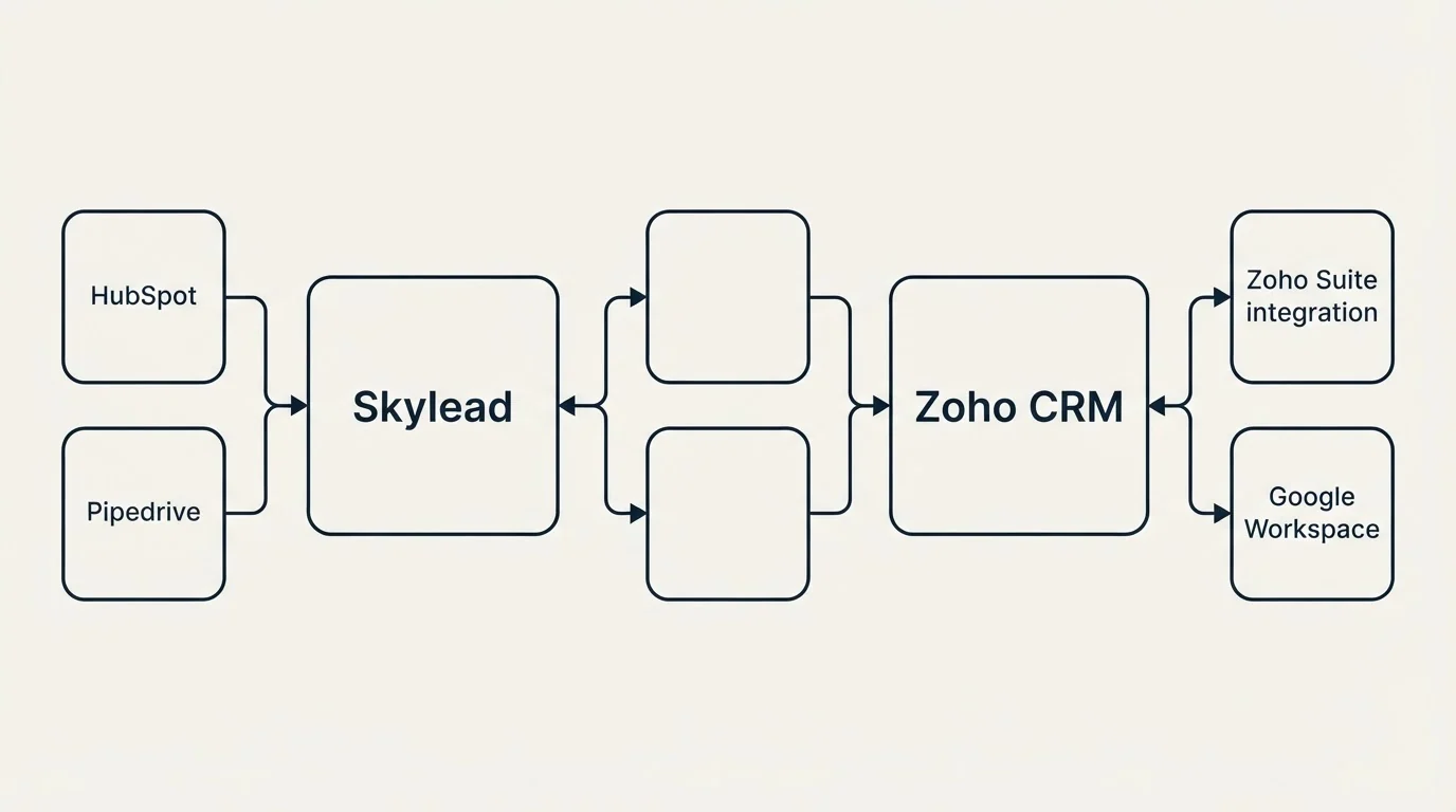 Integration schematic: Integration Ecosystem (Skylead, Zoho CRM, HubSpot, Zoho Suite integration)