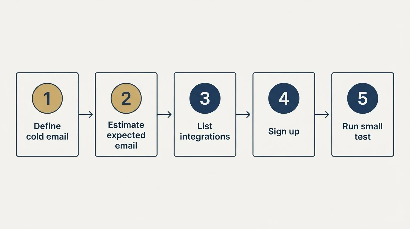 Step sequence: Getting Started Checklist (Define cold email, Estimate expected email, List integrations, Sign up)