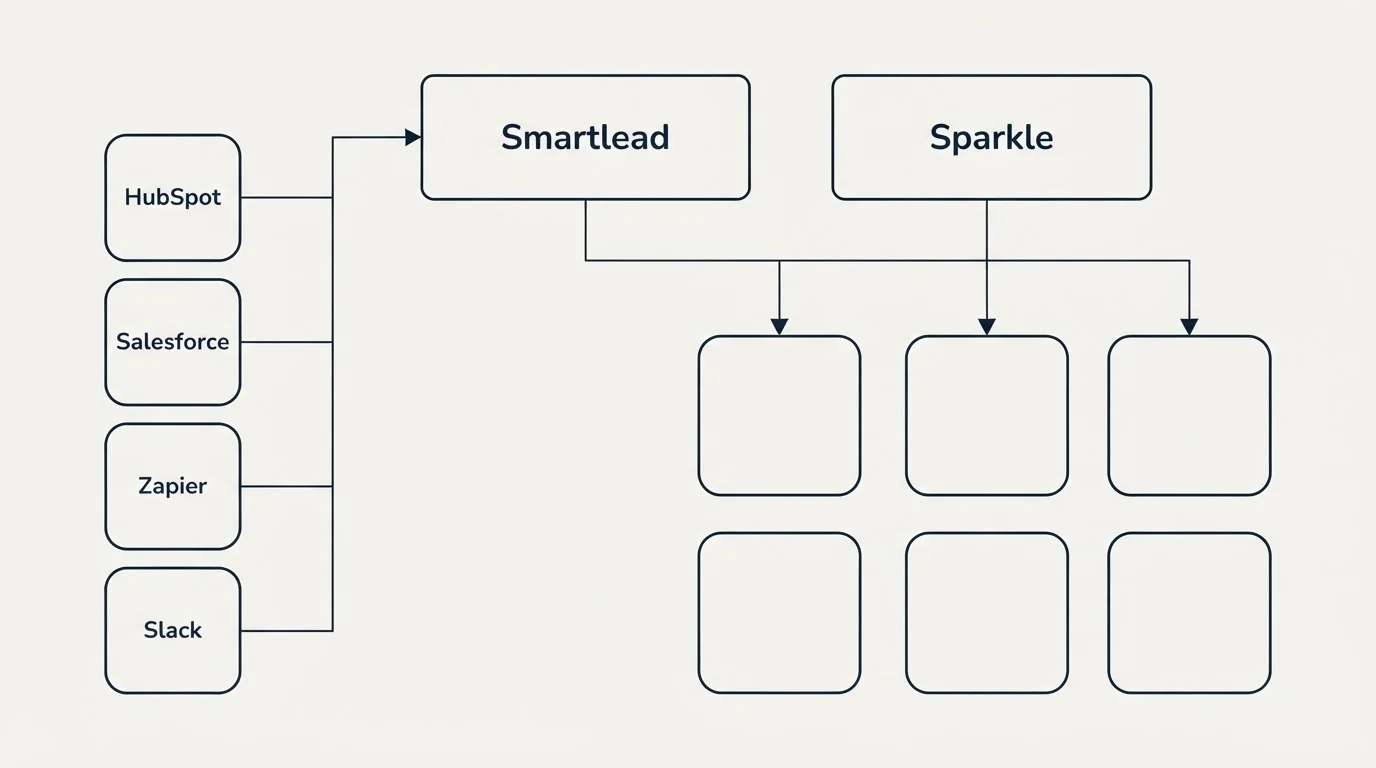 Integration grid: Integration Ecosystem (Smartlead, Sparkle, HubSpot, Salesforce)