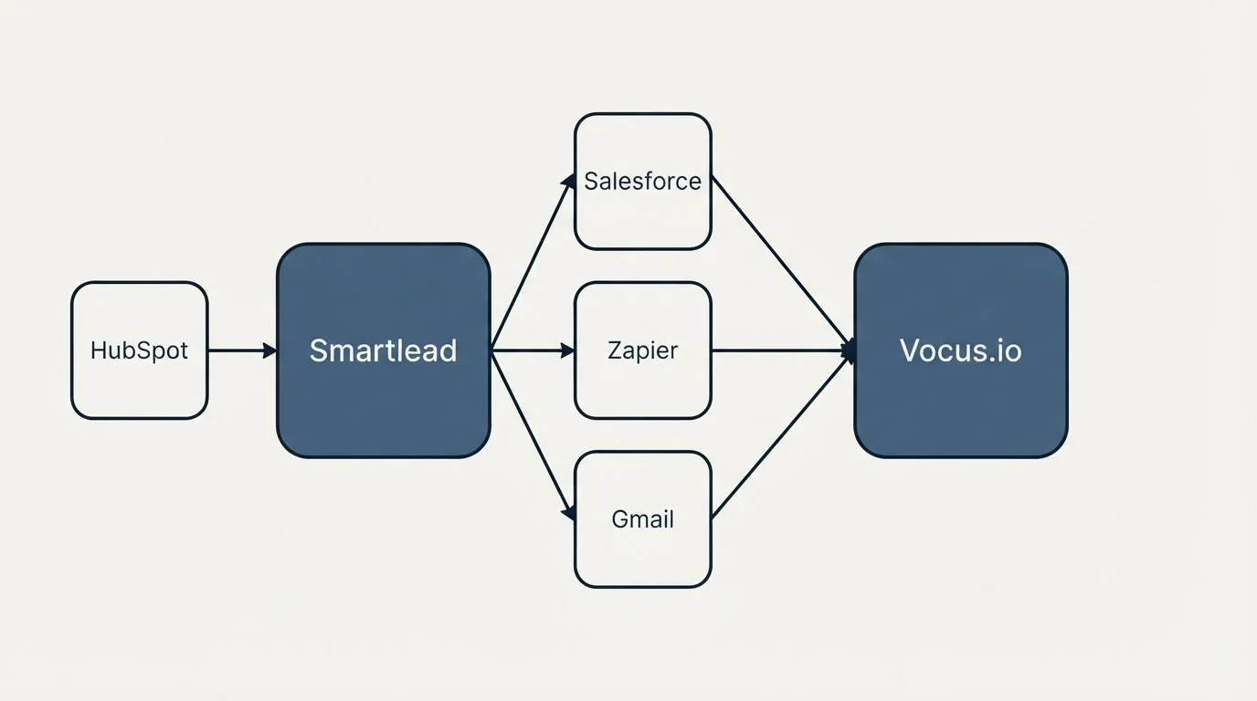 Integration schematic: Integration Ecosystem (Smartlead, Vocus.io, Salesforce, Zapier)