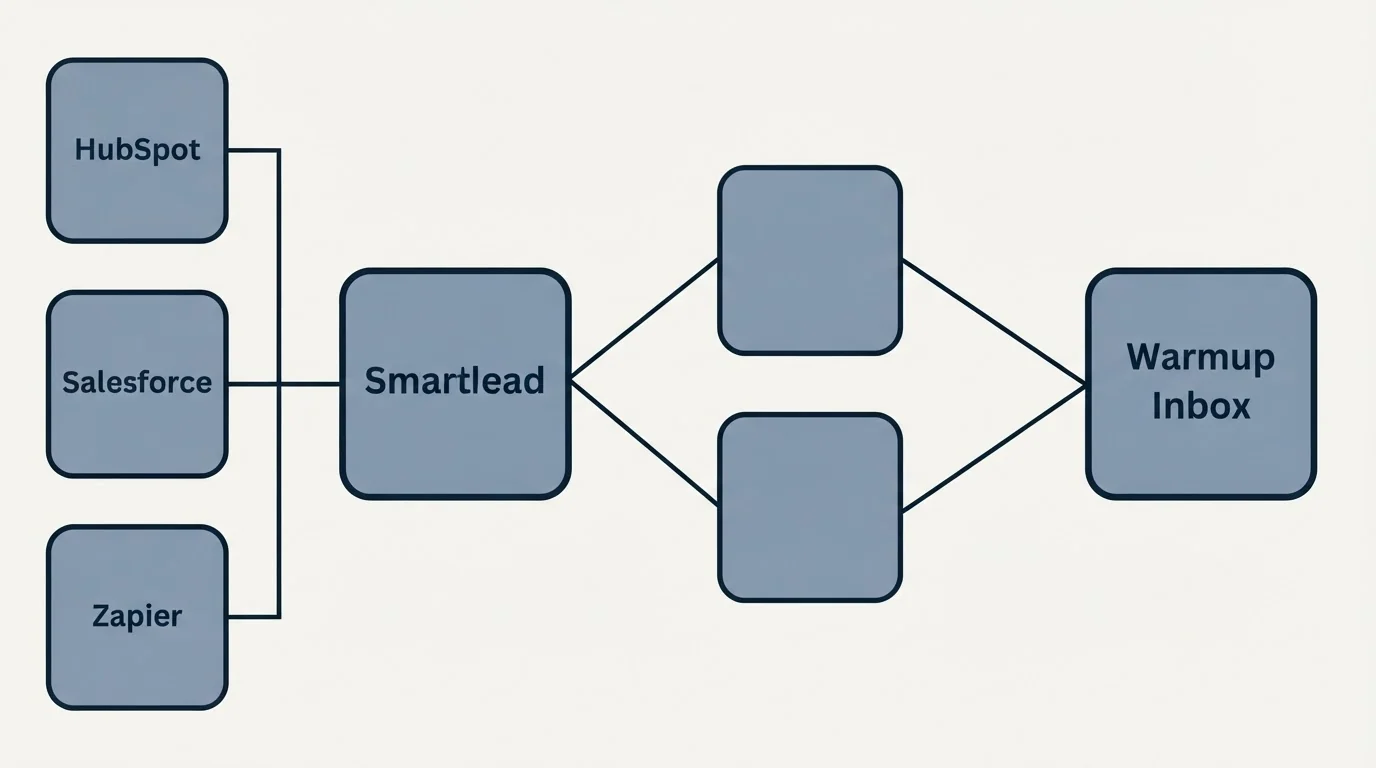 Integration schematic: Integration Ecosystem (Smartlead, Warmup Inbox, HubSpot, Gmail Workspace)