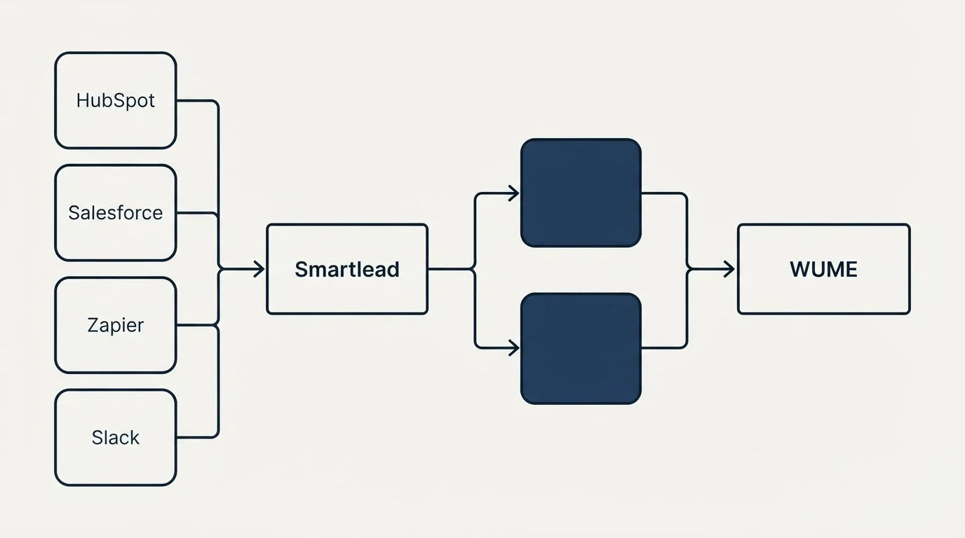 Integration schematic: Integration Ecosystem (Smartlead, WUME, HubSpot, Salesforce)