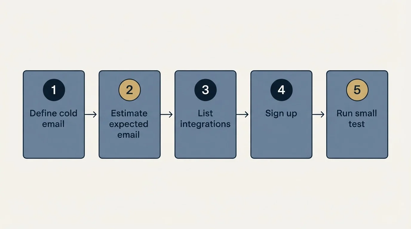 Step sequence: Getting Started Checklist (Define cold email, Estimate expected email, List integrations, Sign up)