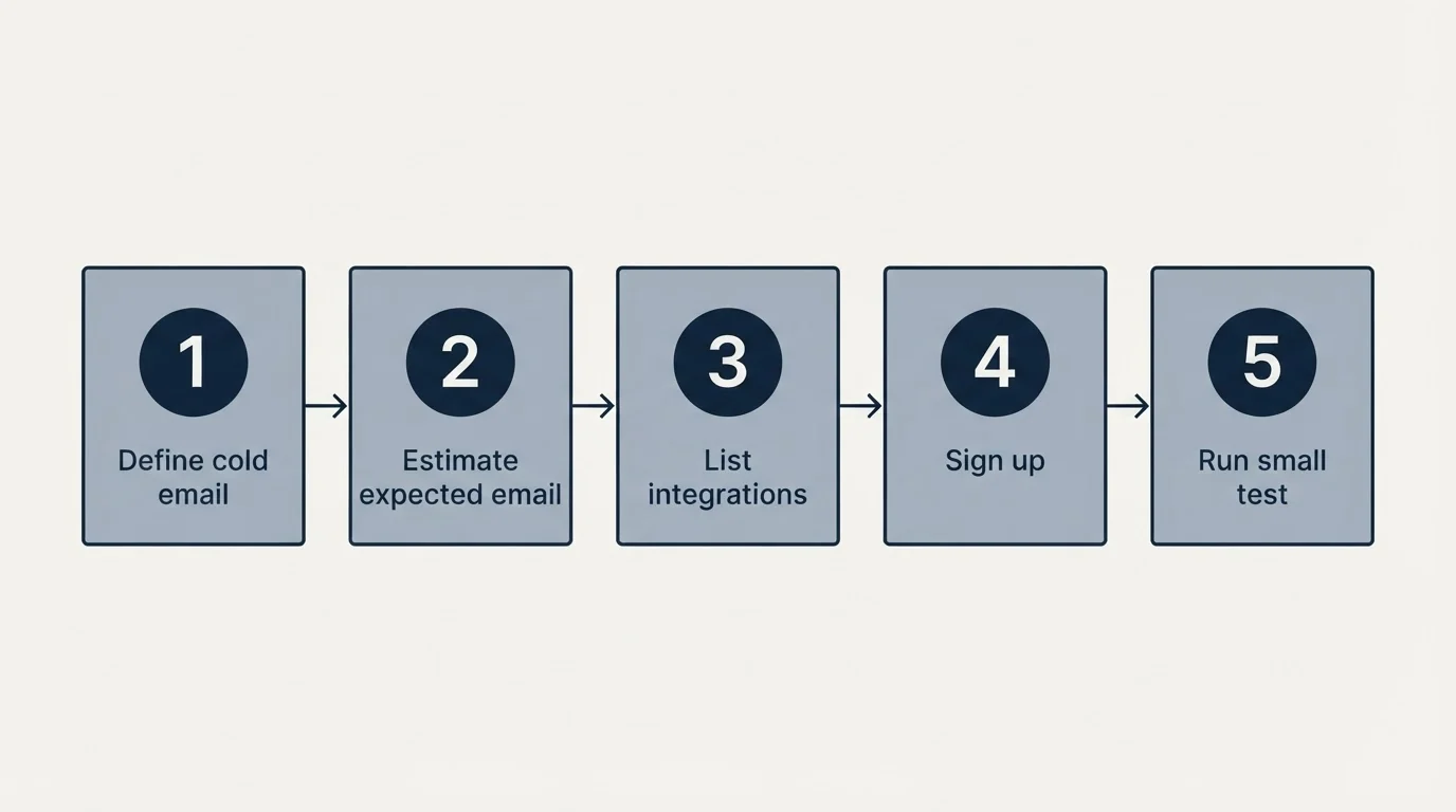 Step sequence: Getting Started Checklist (Define cold email, Estimate expected email, List integrations, Sign up)