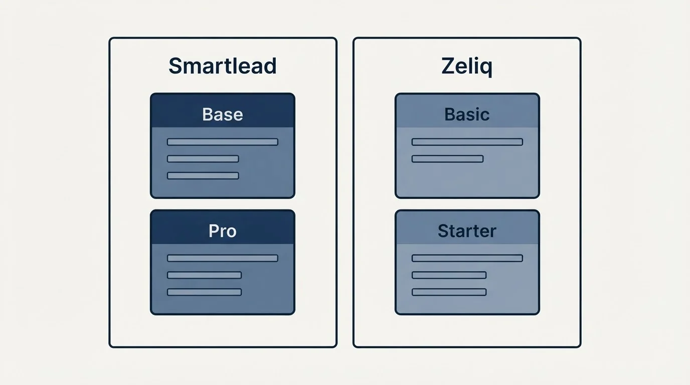 Pricing panels: Pricing Comparison (Smartlead, Zeliq, Base, Basic)