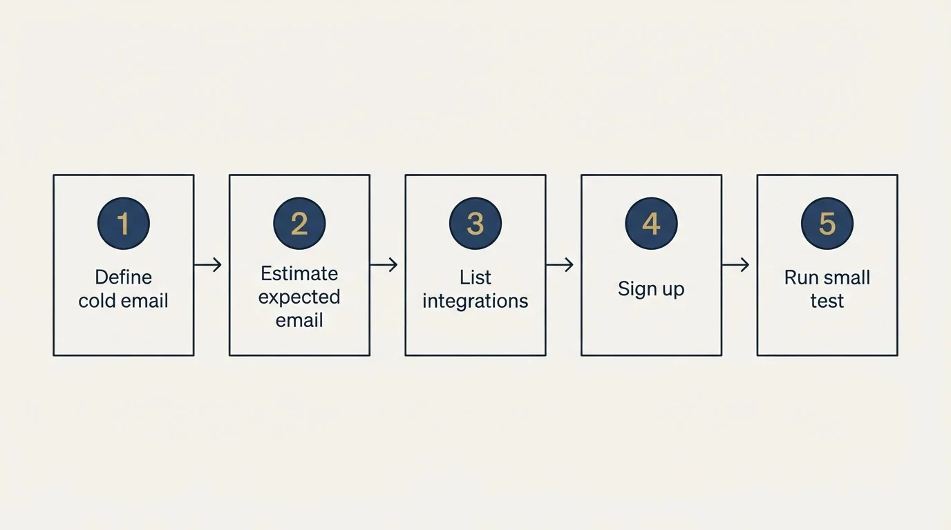 Step sequence: Getting Started Checklist (Define cold email, Estimate expected email, List integrations, Sign up)