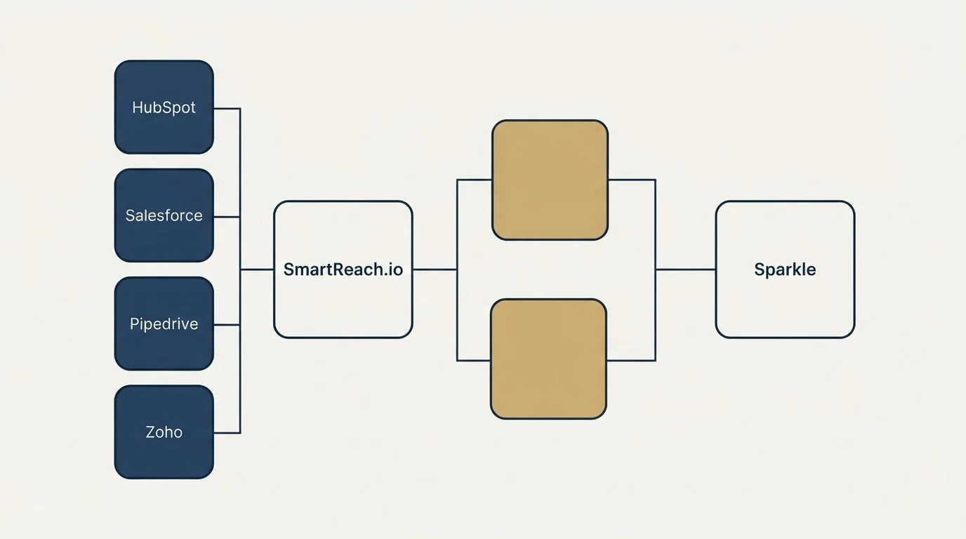 Integration flow: Integration Ecosystem (SmartReach.io, Sparkle, HubSpot, Salesforce)