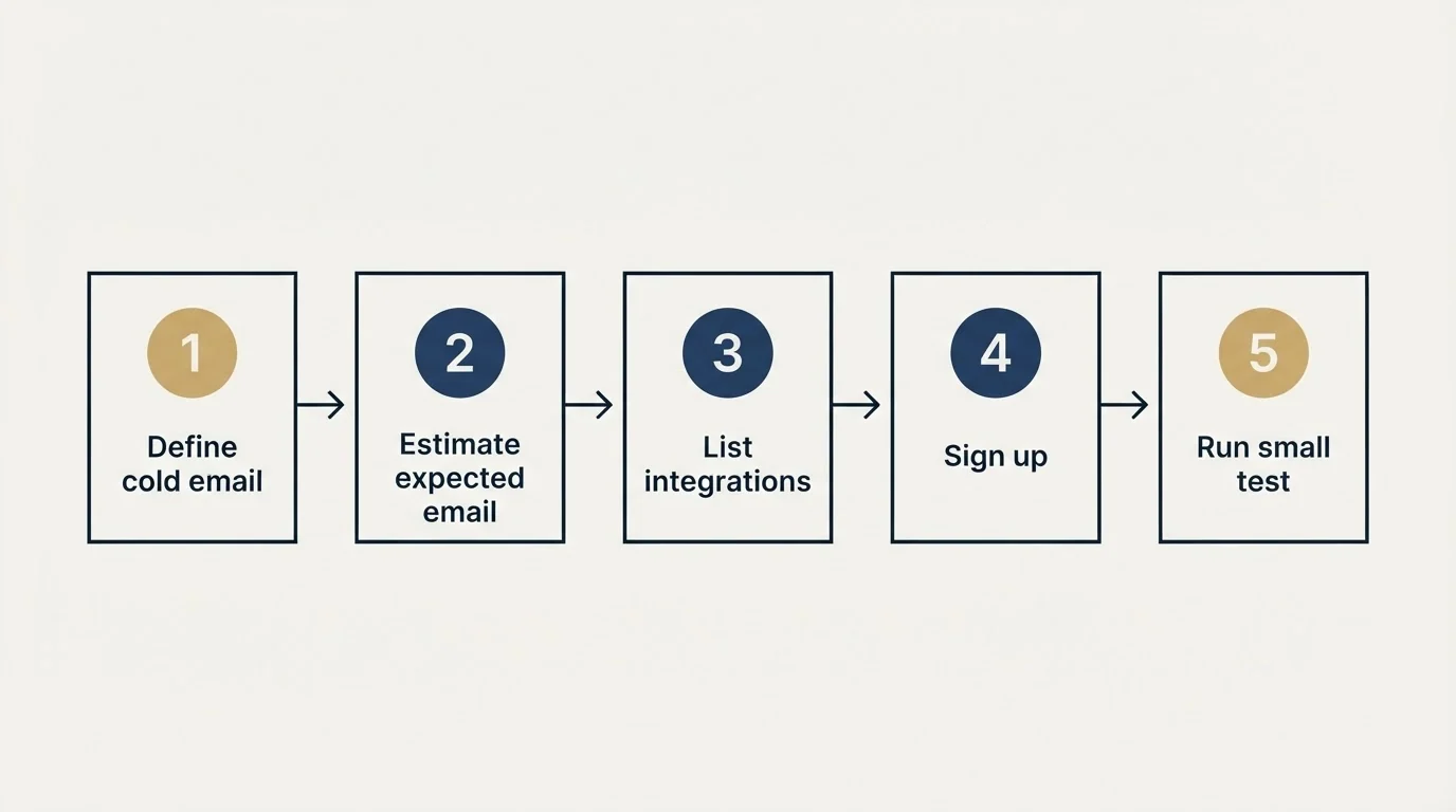 Step sequence: Getting Started Checklist (Define cold email, Estimate expected email, List integrations, Sign up)