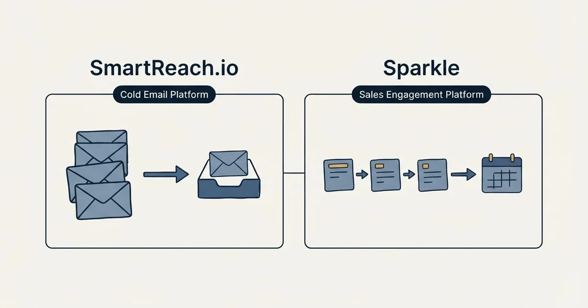 Side-by-side panels: SmartReach.io vs Sparkle (Cold Email Platform, Sales Engagement Platform)