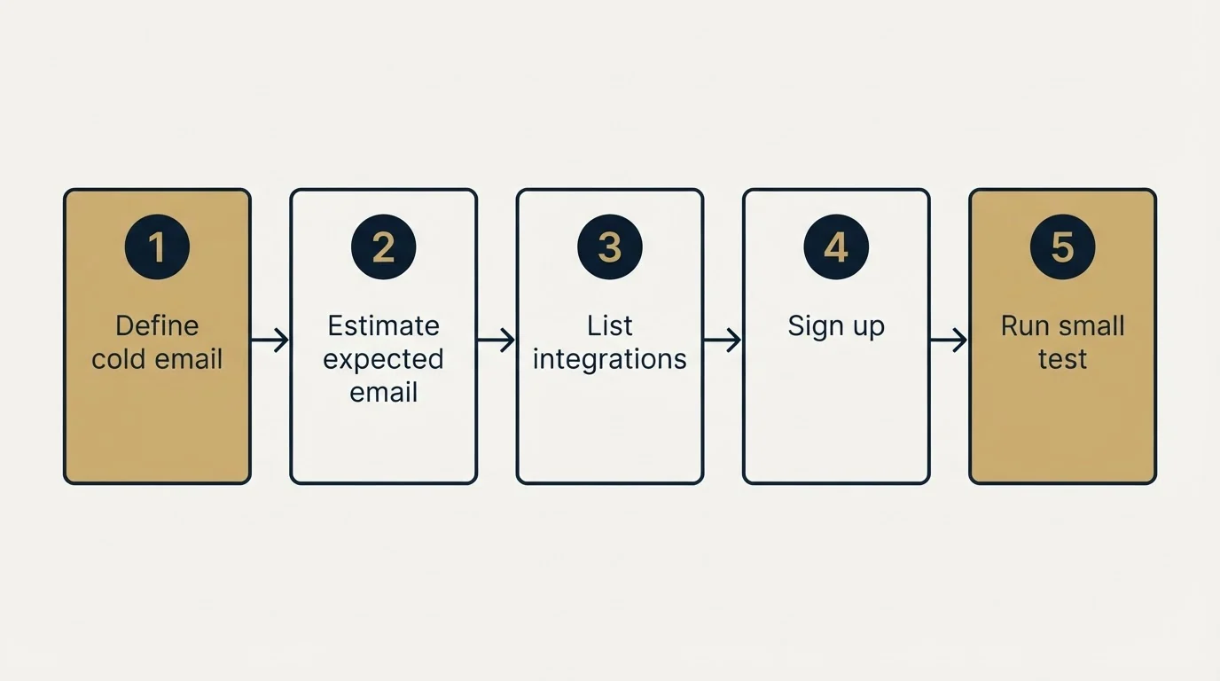 Step sequence: Getting Started Checklist (Define cold email, Estimate expected email, List integrations, Sign up)