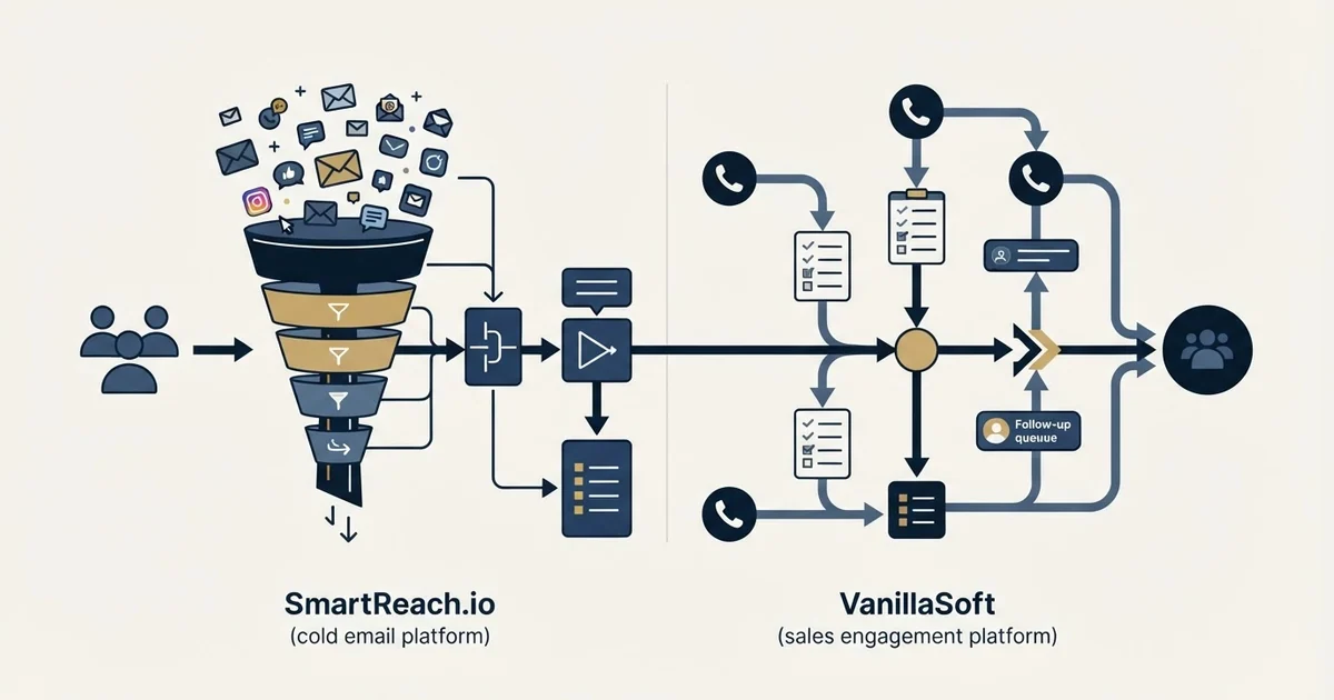 Editorial illustration for SmartReach.io vs Vanillasoft