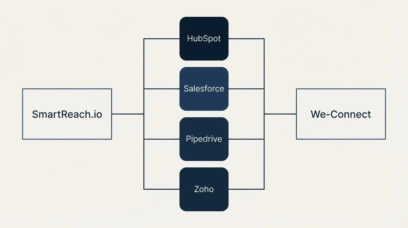 Integration flow: Integration Ecosystem (SmartReach.io, We-Connect, HubSpot, Salesforce)