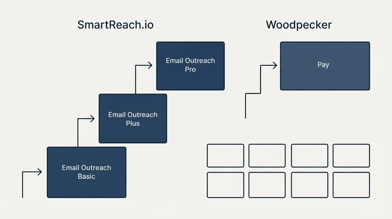 Pricing ladder: Pricing Comparison (SmartReach.io, Woodpecker, Email Outreach Basic, Pay)