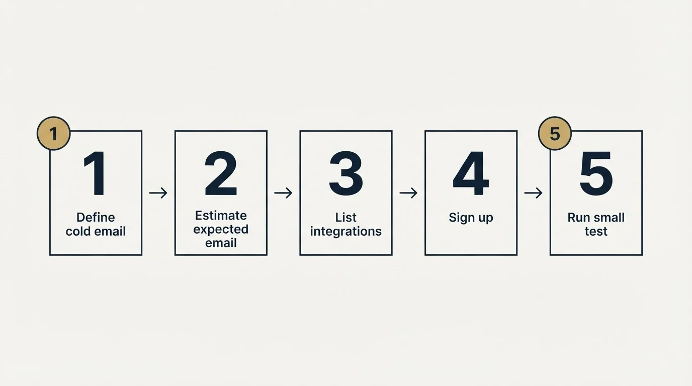 Step sequence: Getting Started Checklist (Define cold email, Estimate expected email, List integrations, Sign up)