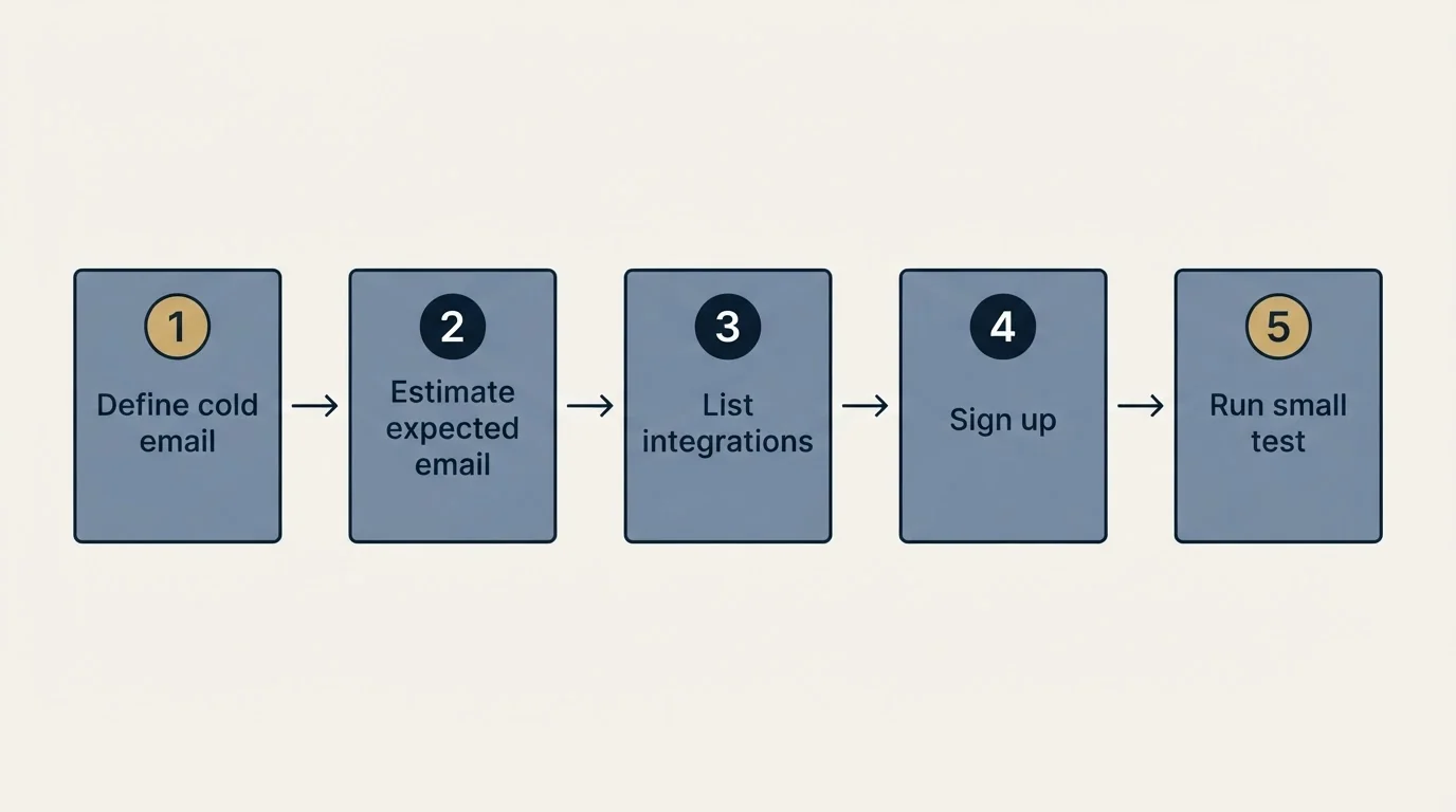 Step sequence: Getting Started Checklist (Define cold email, Estimate expected email, List integrations, Sign up)