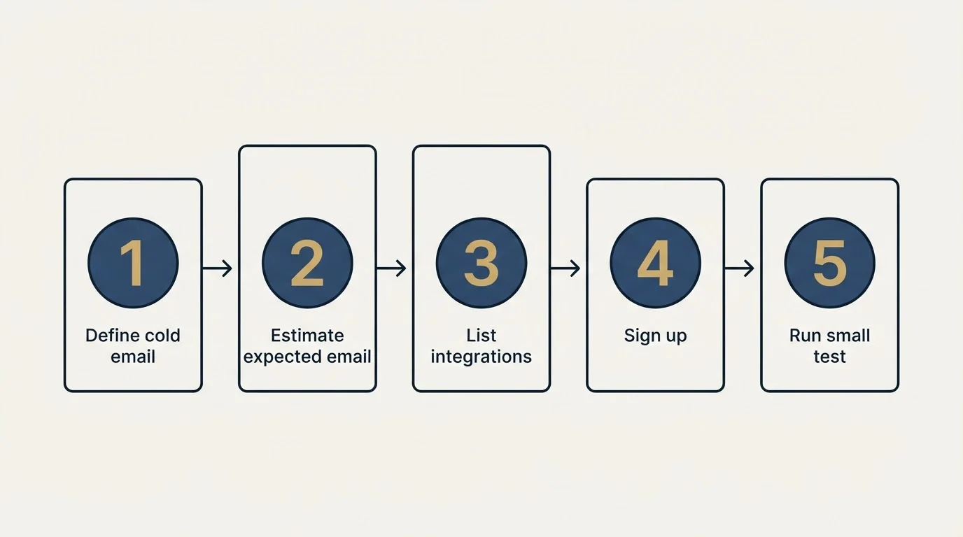Step sequence: Getting Started Checklist (Define cold email, Estimate expected email, List integrations, Sign up)