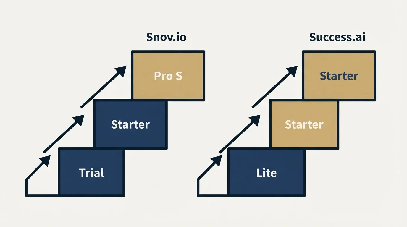 Pricing ladder: Pricing Comparison (Snov.io, Success.ai, Trial, Lite)