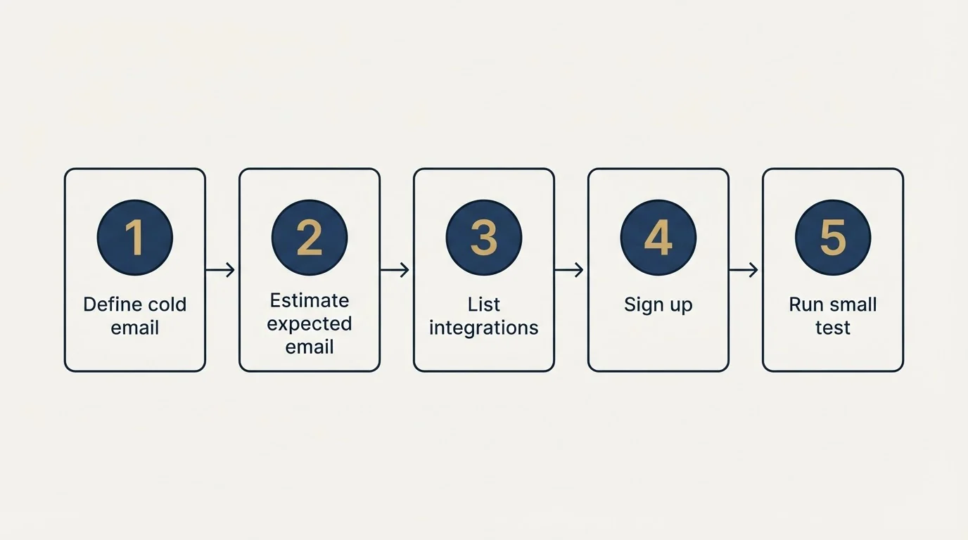 Step sequence: Getting Started Checklist (Define cold email, Estimate expected email, List integrations, Sign up)