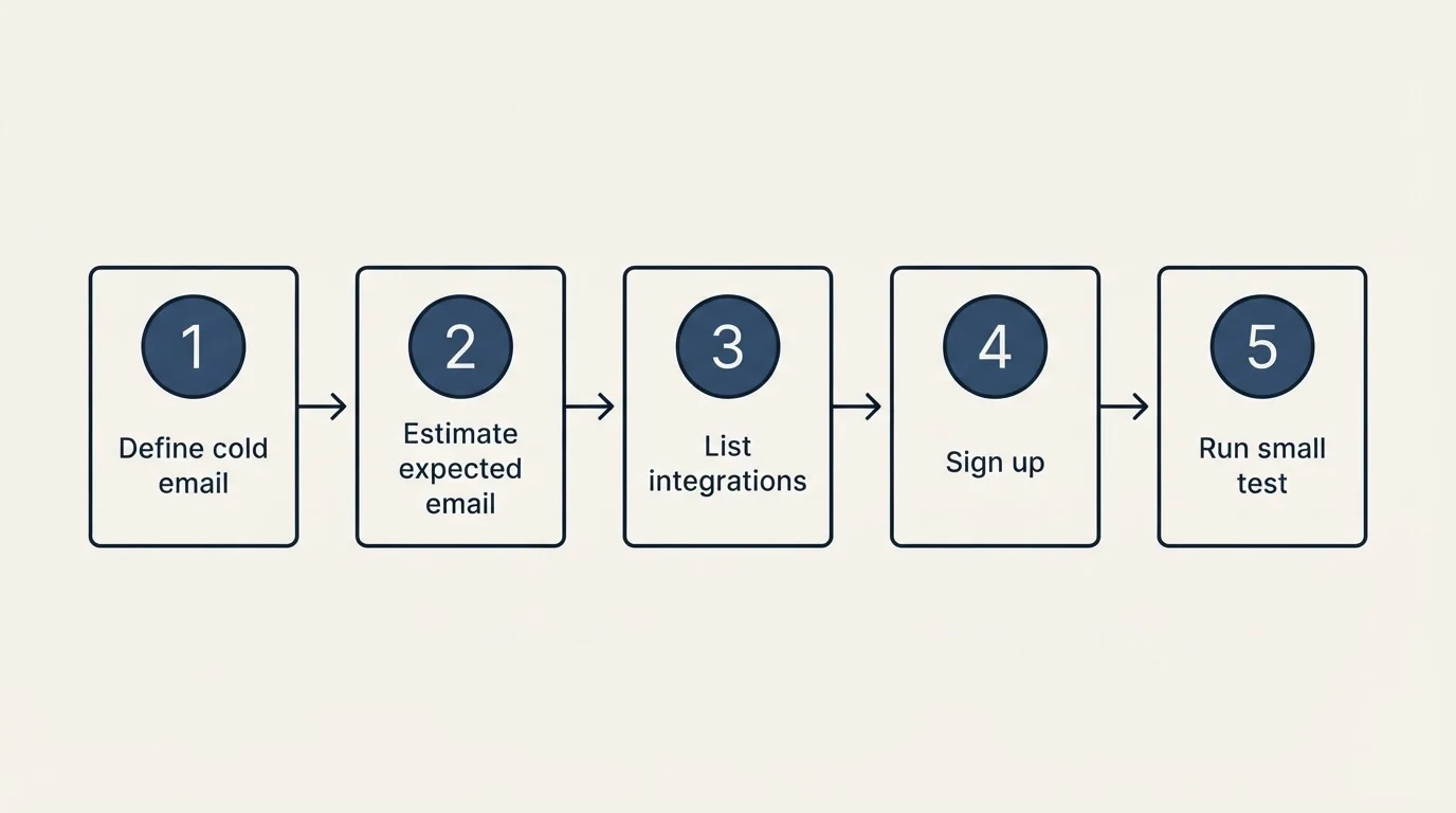 Step sequence: Getting Started Checklist (Define cold email, Estimate expected email, List integrations, Sign up)