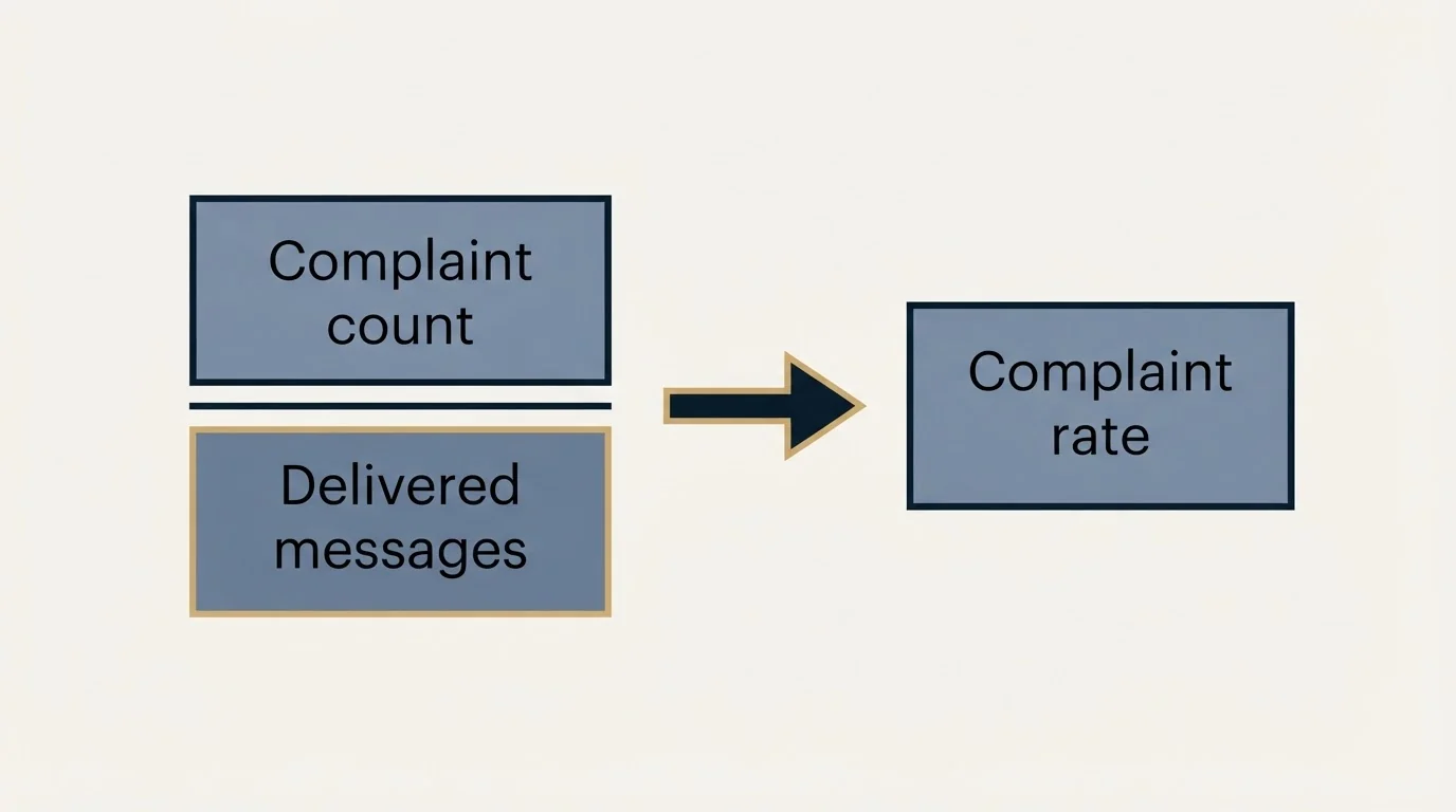 Complaint rate is the complaint count divided by delivered messages.