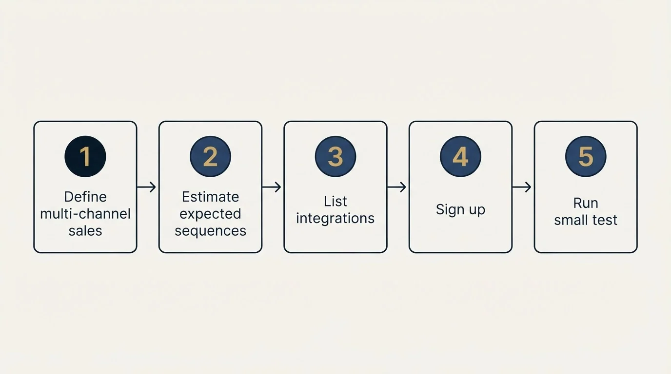 Step sequence: Getting Started Checklist (Define multi-channel sales, Estimate expected sequences, List integrations, Sign up)