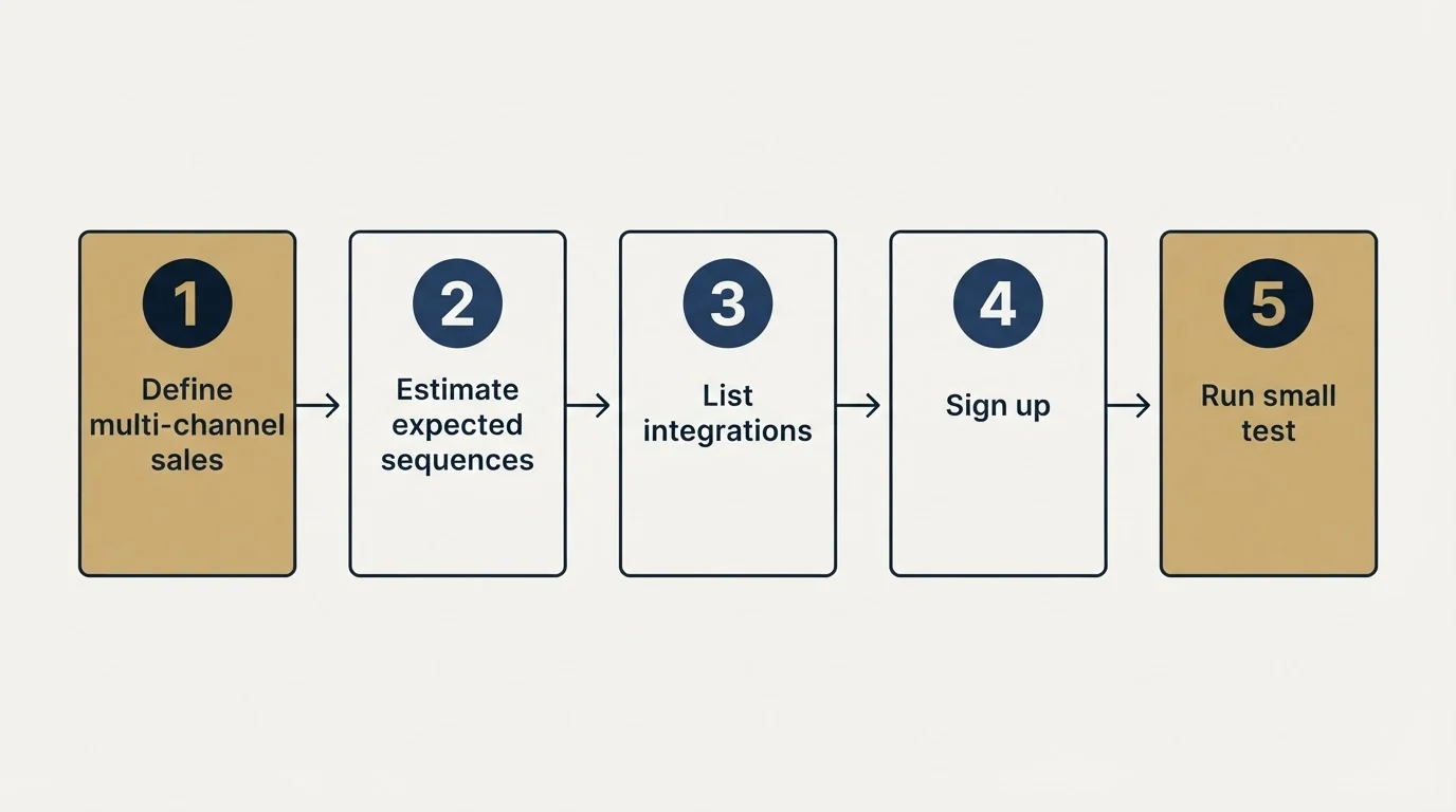 Step sequence: Getting Started Checklist (Define multi-channel sales, Estimate expected sequences, List integrations, Sign up)