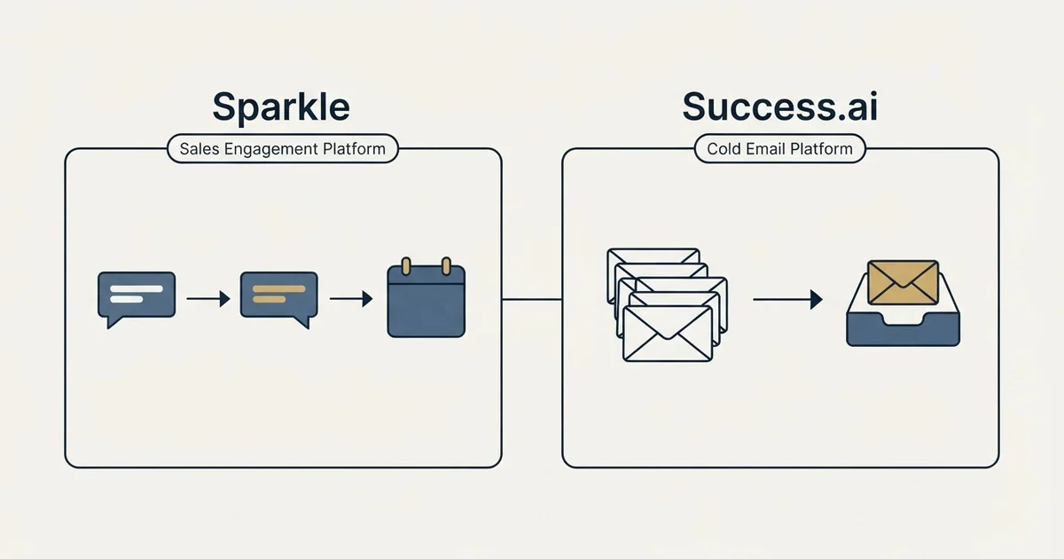 Side-by-side panels: Sparkle vs Success.ai (Sales Engagement Platform, Cold Email Platform)