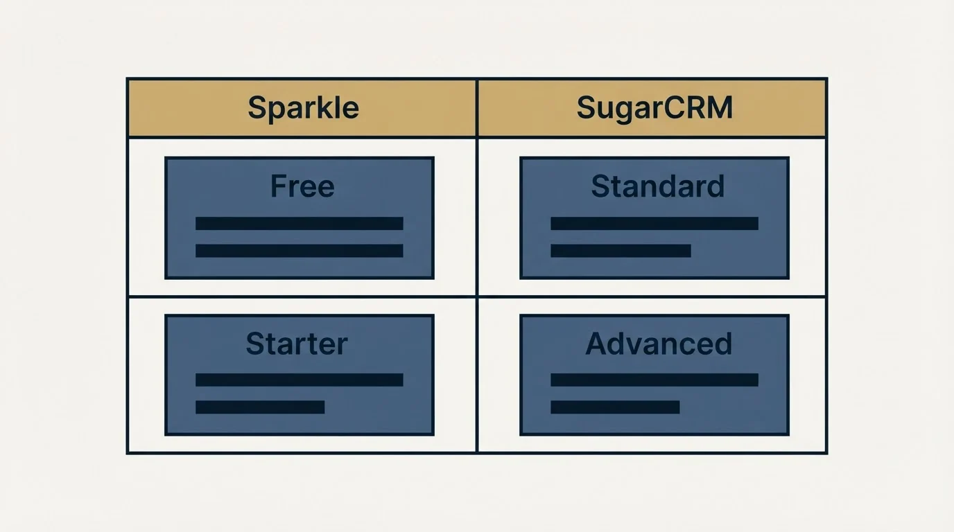 Pricing table: Pricing Comparison (Sparkle, SugarCRM, Free, Standard)
