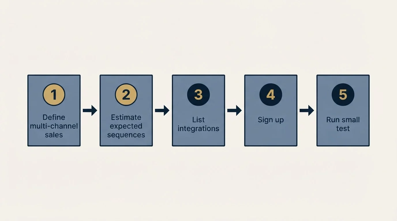 Step sequence: Getting Started Checklist (Define multi-channel sales, Estimate expected sequences, List integrations, Sign up)
