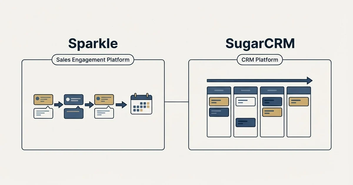 Side-by-side panels: Sparkle vs SugarCRM (Sales Engagement Platform, CRM Platform)