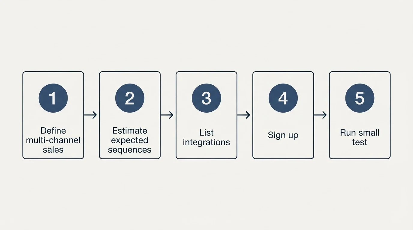 Step sequence: Getting Started Checklist (Define multi-channel sales, Estimate expected sequences, List integrations, Sign up)