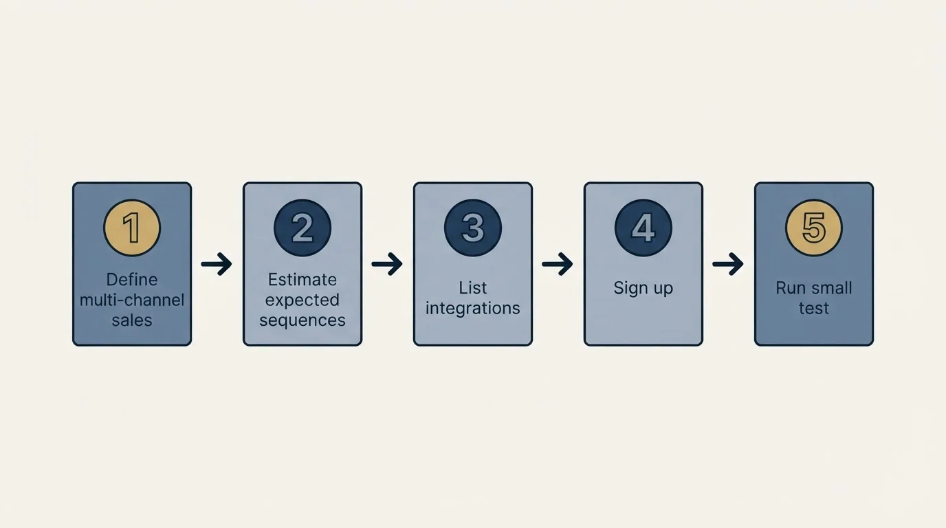 Step sequence: Getting Started Checklist (Define multi-channel sales, Estimate expected sequences, List integrations, Sign up)