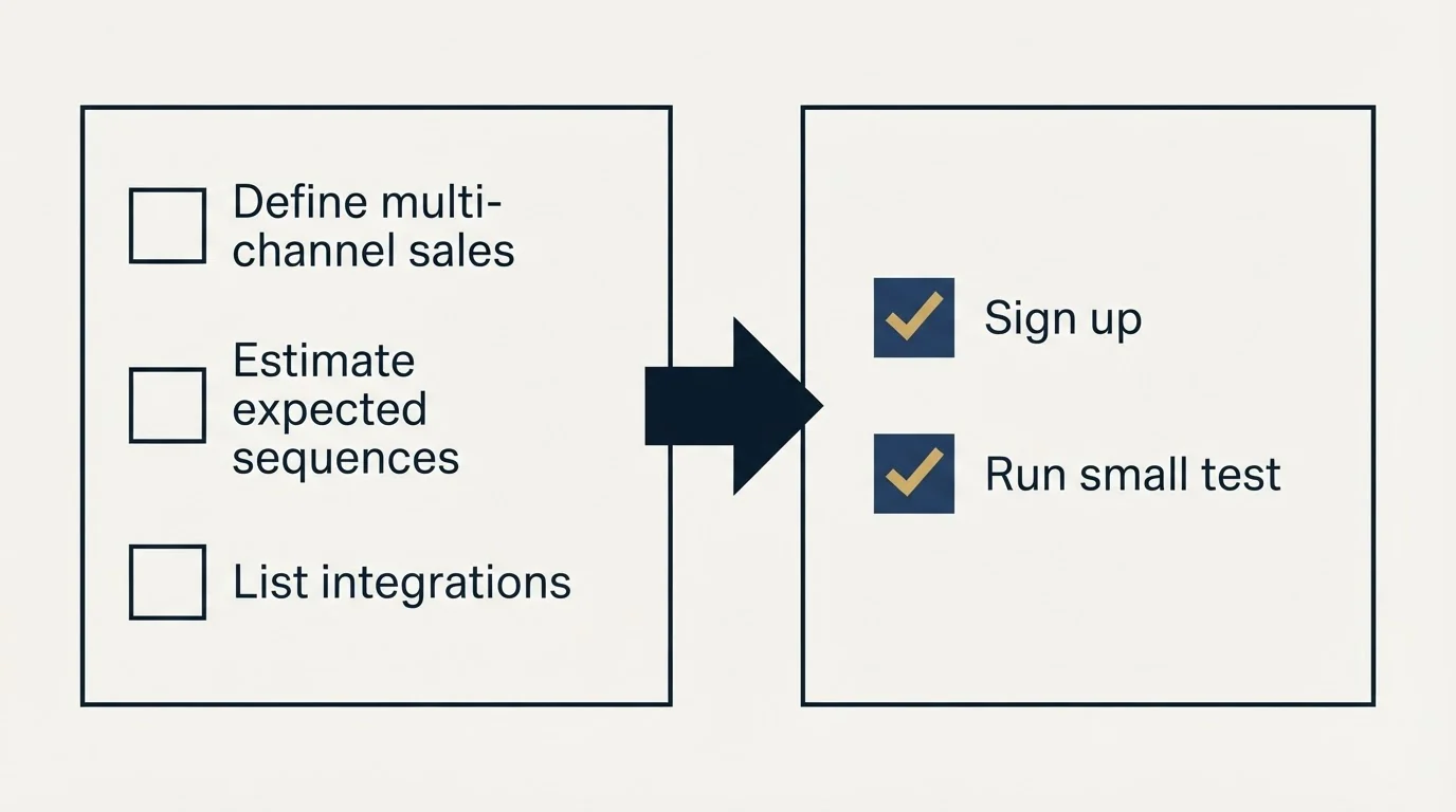 Before-and-after steps: Getting Started Checklist (Define multi-channel sales, Estimate expected sequences, List integrations, Sign up)