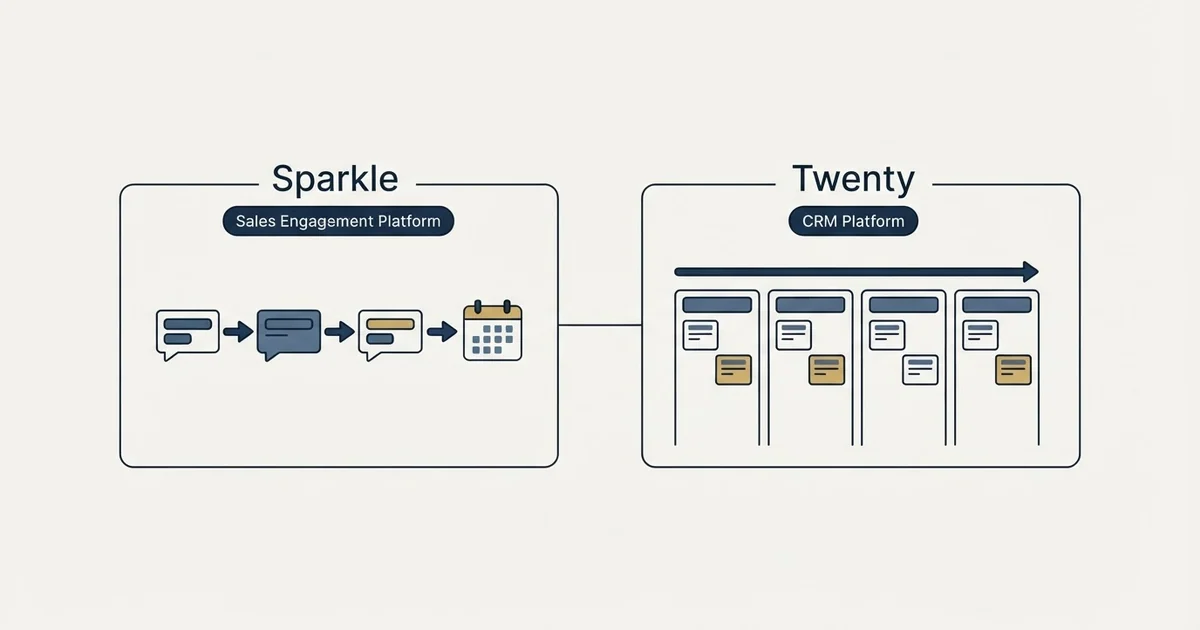 Side-by-side panels: Sparkle vs Twenty (Sales Engagement Platform, CRM Platform)