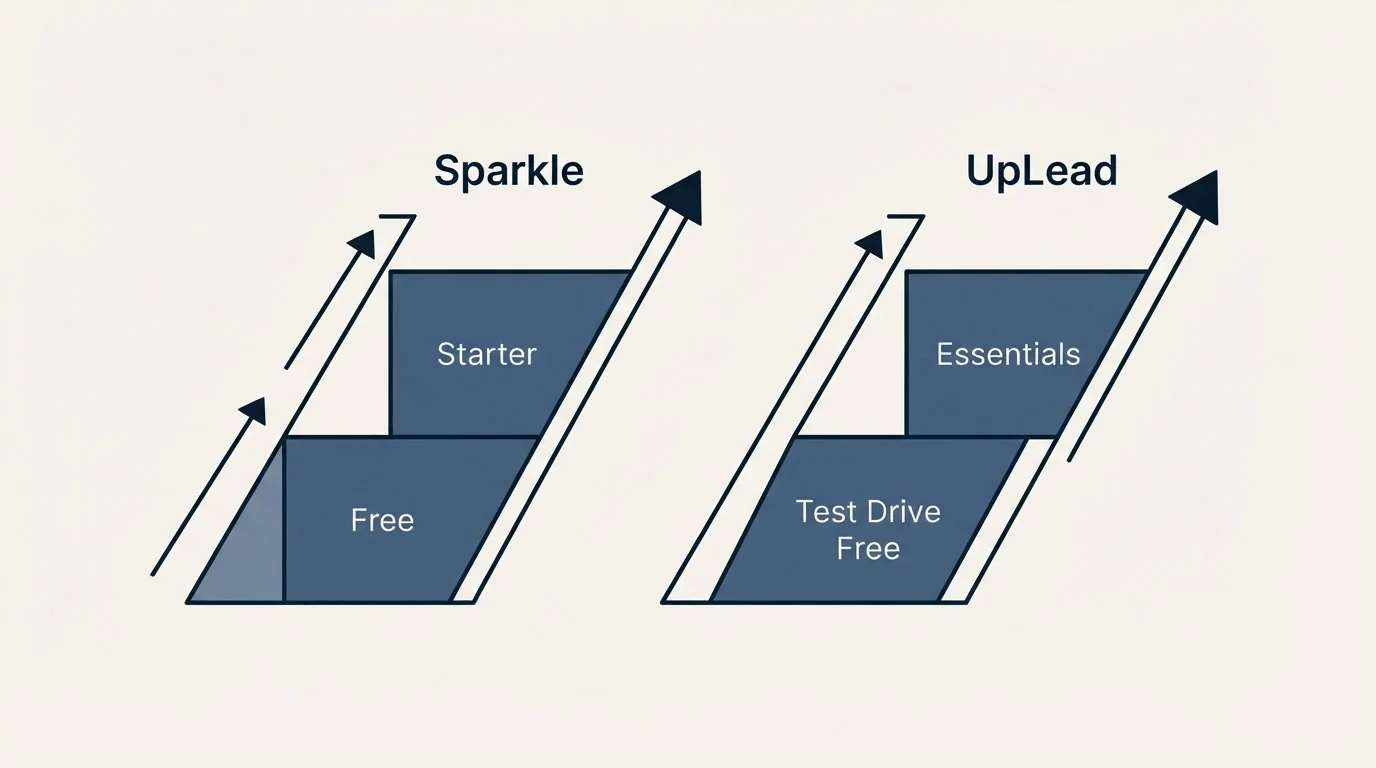 Pricing ladder: Pricing Comparison (Sparkle, UpLead, Free, Test Drive Free)