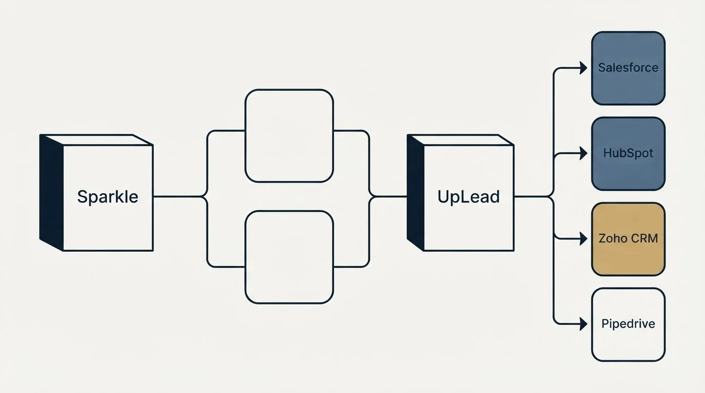 Integration flow: Integration Ecosystem (Sparkle, UpLead, Salesforce, HubSpot)