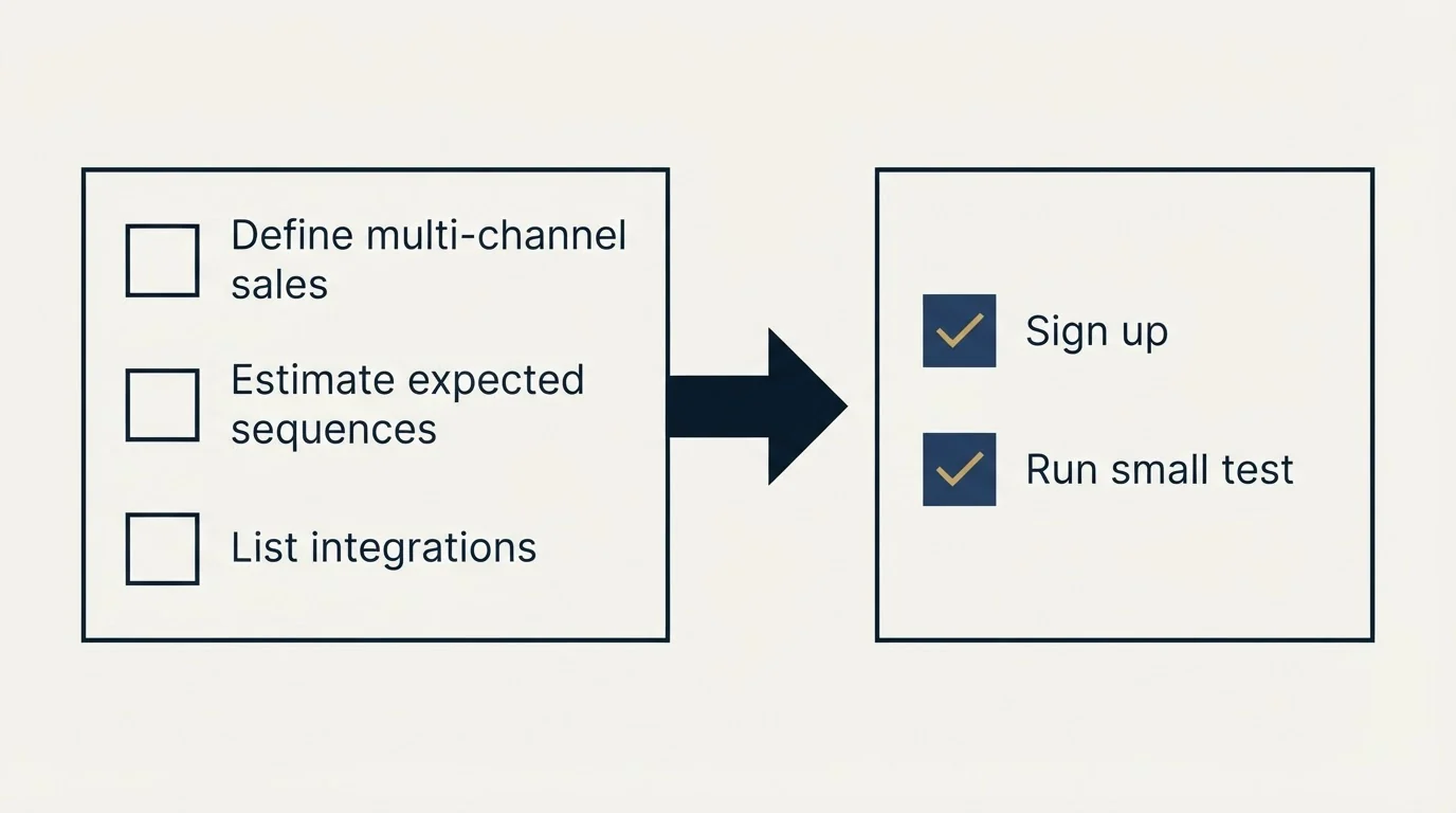 Before-and-after steps: Getting Started Checklist (Define multi-channel sales, Estimate expected sequences, List integrations, Sign up)