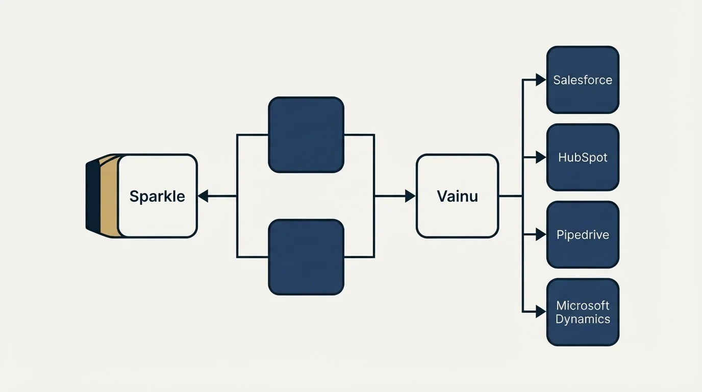 Integration flow: Integration Ecosystem (Sparkle, Vainu, Salesforce, HubSpot)