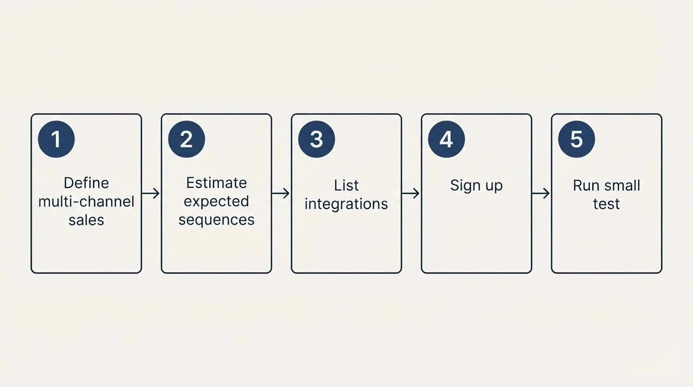 Step sequence: Getting Started Checklist (Define multi-channel sales, Estimate expected sequences, List integrations, Sign up)