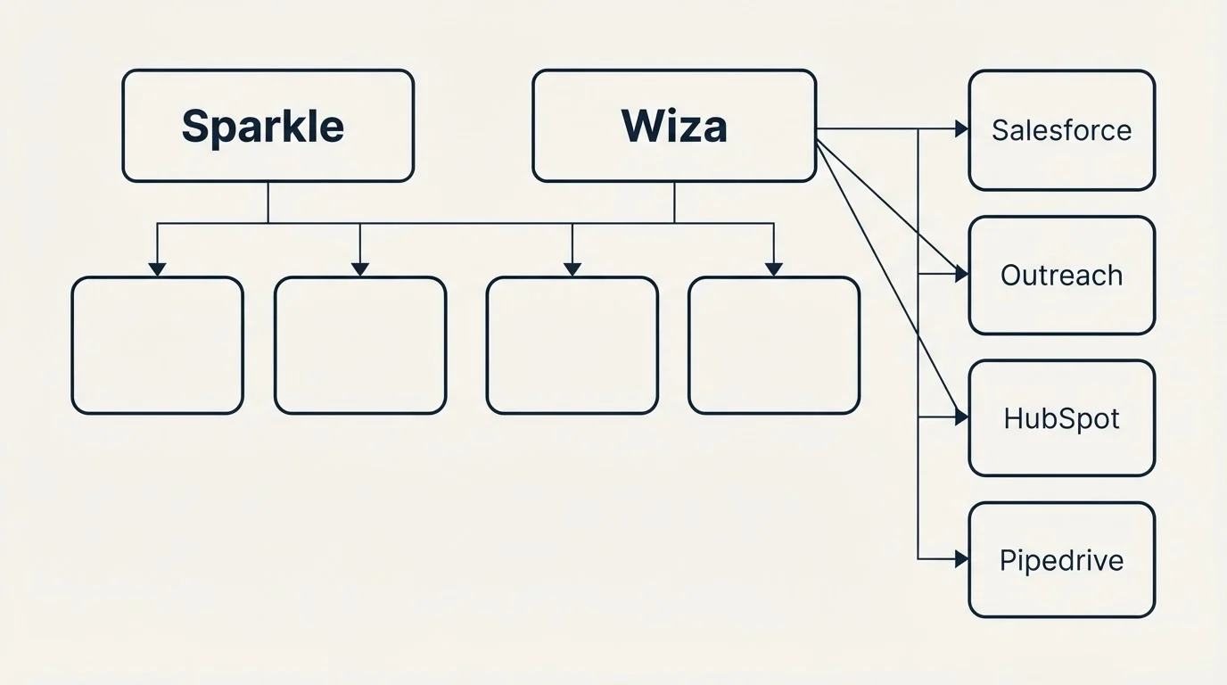 Integration grid: Integration Ecosystem (Sparkle, Wiza, Salesforce, Outreach)
