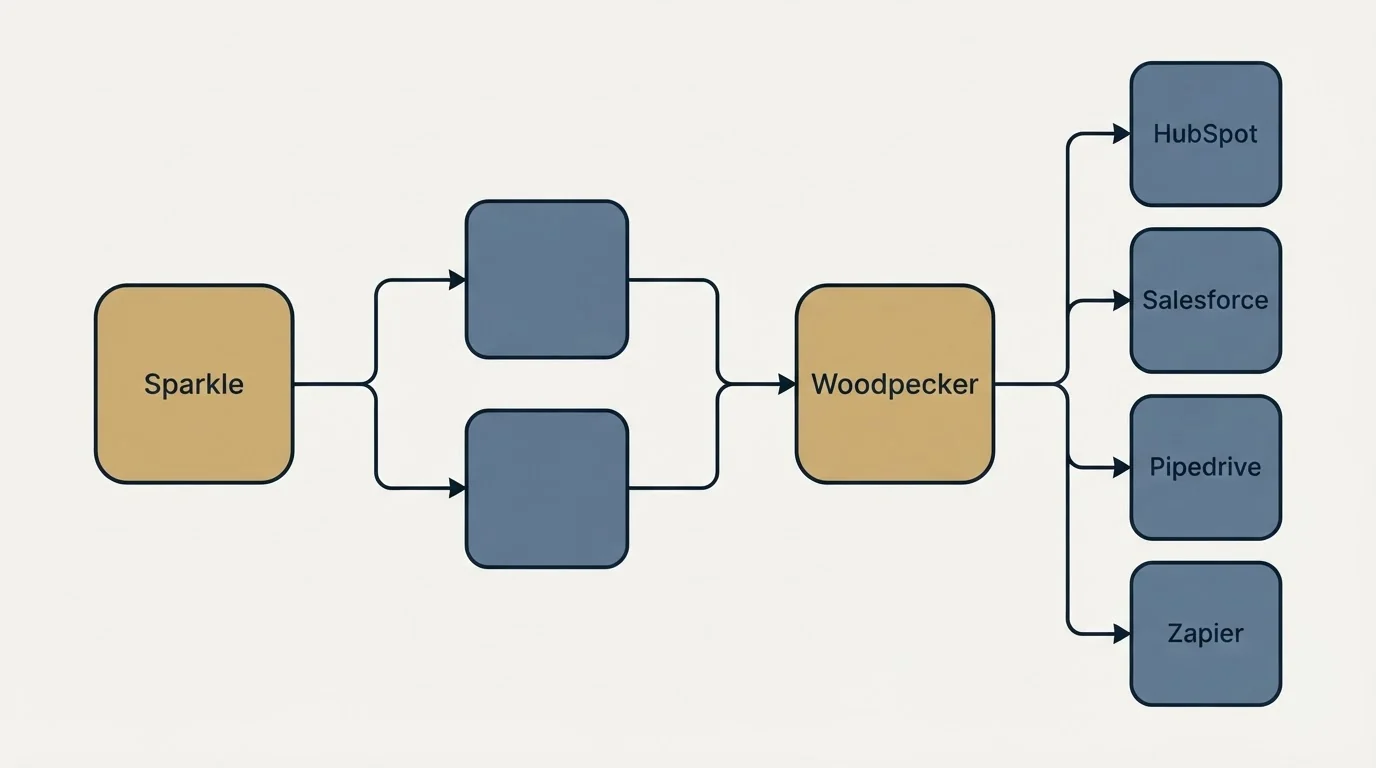 Integration schematic: Integration Ecosystem (Sparkle, Woodpecker, HubSpot, Salesforce)