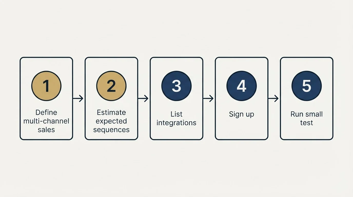 Step sequence: Getting Started Checklist (Define multi-channel sales, Estimate expected sequences, List integrations, Sign up)