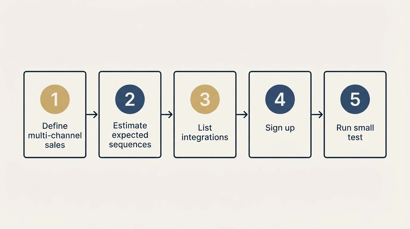 Step sequence: Getting Started Checklist (Define multi-channel sales, Estimate expected sequences, List integrations, Sign up)