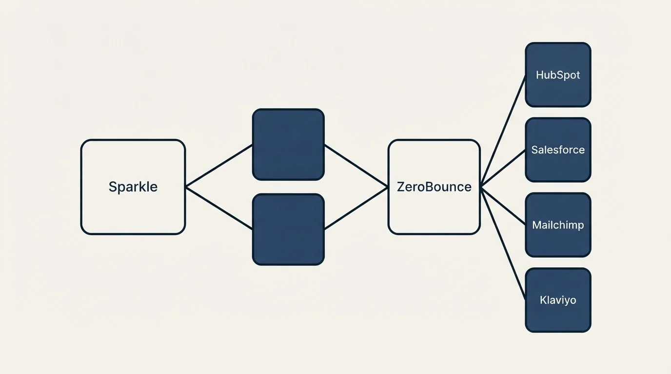 Integration schematic: Integration Ecosystem (Sparkle, ZeroBounce, HubSpot, Salesforce)