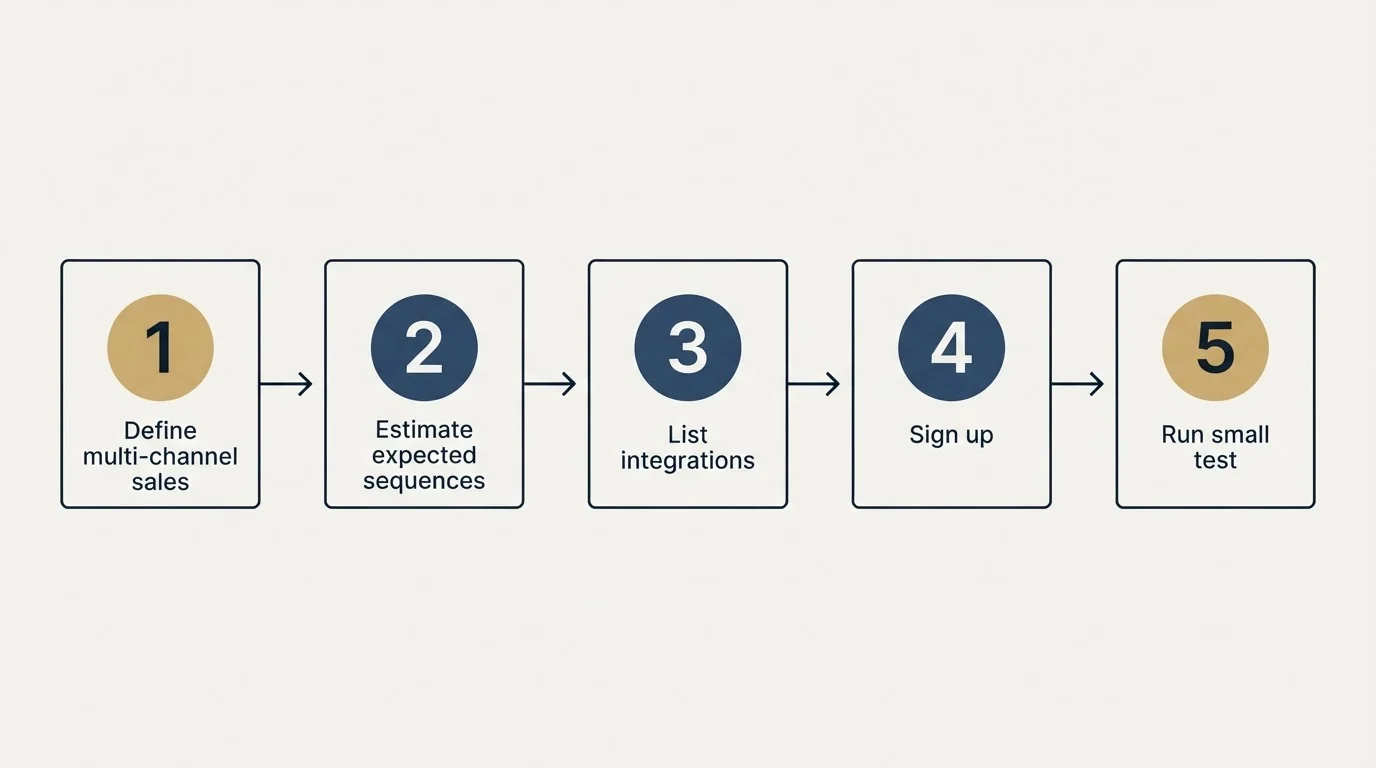 Step sequence: Getting Started Checklist (Define multi-channel sales, Estimate expected sequences, List integrations, Sign up)