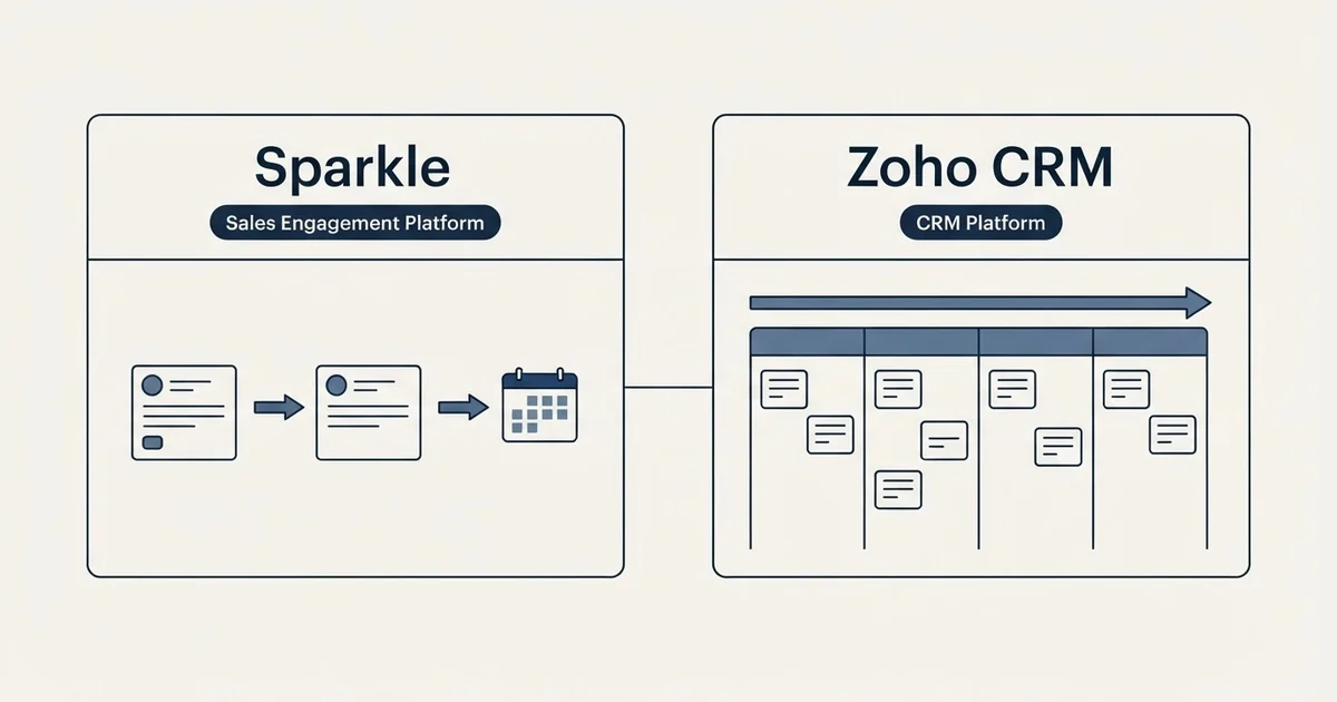 Side-by-side panels: Sparkle vs Zoho CRM (Sales Engagement Platform, CRM Platform)