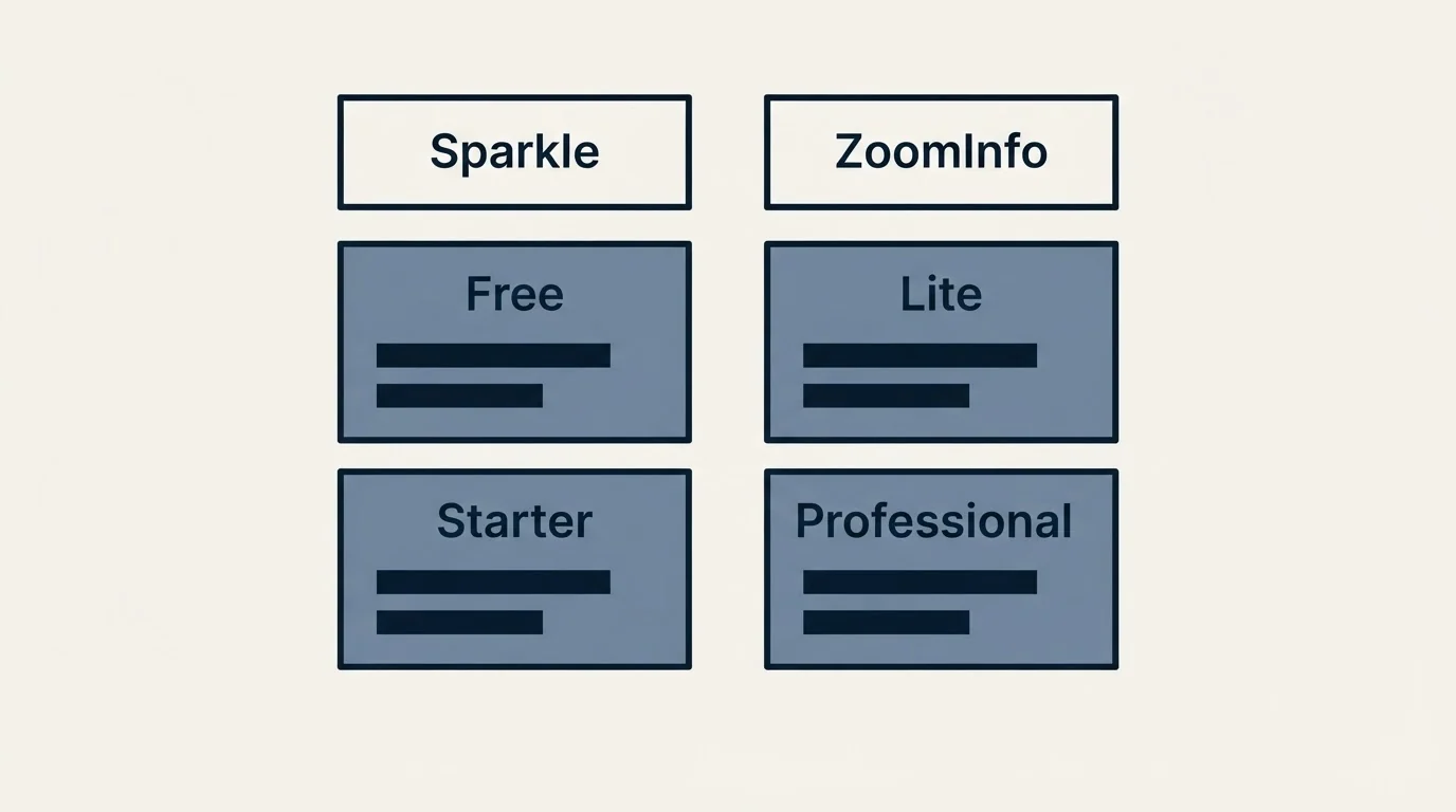 Pricing table: Pricing Comparison (Sparkle, ZoomInfo, Free, Lite)